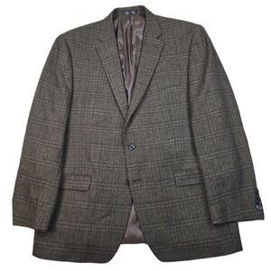 LRL Ralph Lauren Plaid Sport Coat‎ Mens 46R Brown 100% Wool Blazer Jacket